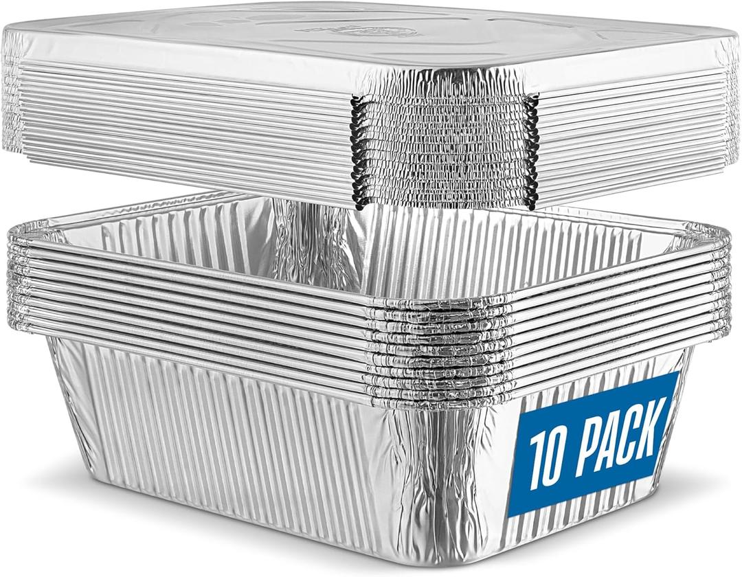 10 Pack Aluminum Pans 8'' x 10" Disposable Pans with Covers Heavy Duty 5 lb Foil Pans for Baking and Cooking