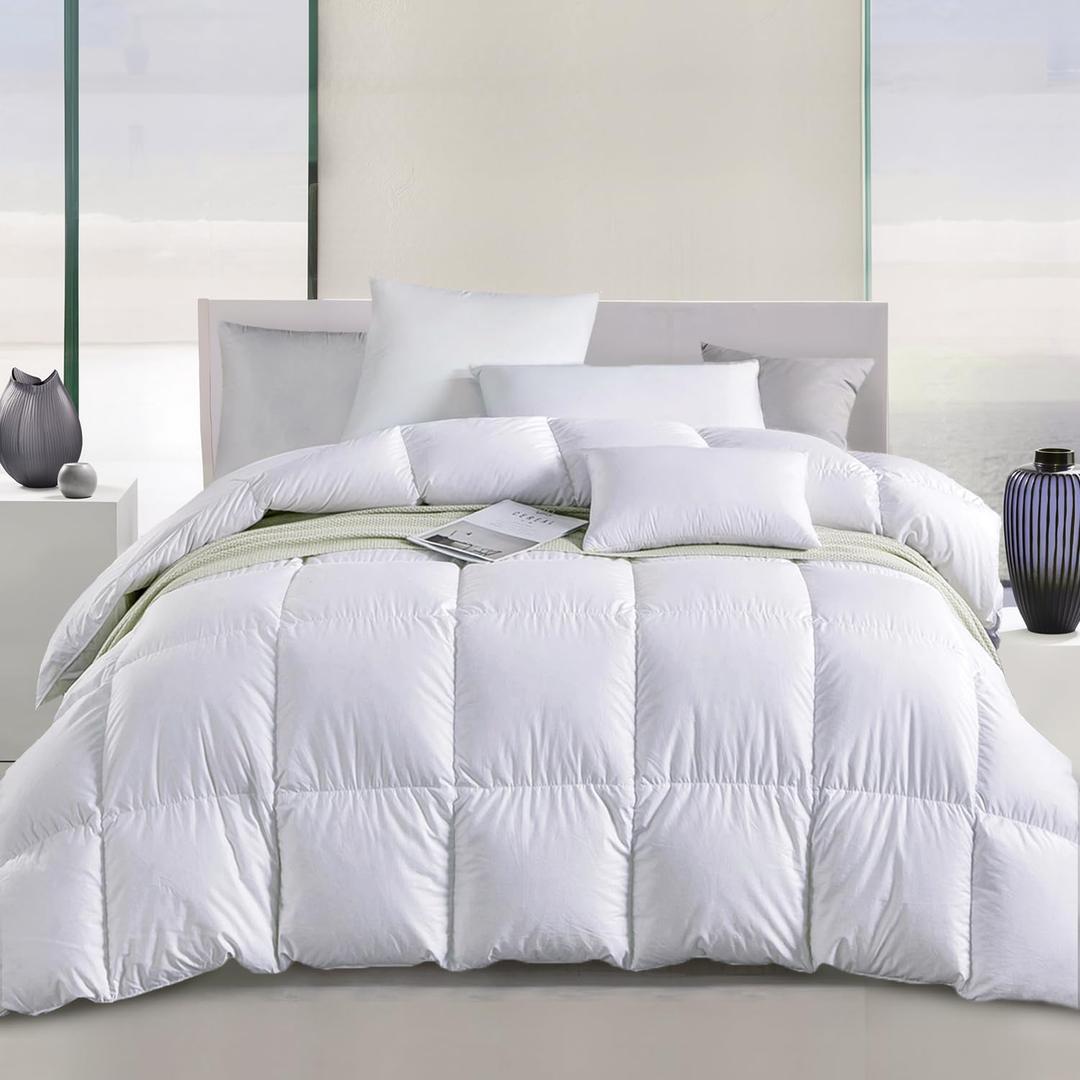 Down Comforter King Size with Kapok Blend, Luxury All Season Duvet Insert, Fluffy Breathable Soft, Hotel Quality White Comforter 90x106