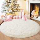 3'x3' Cream Round Rugs for Girls Bedroom, Ultra Soft Fluffy Circle Rug for Kids Room, Cute Small Shag Rugs for Living Room Playroom Tent Castle Home Decor Rug