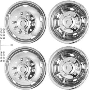 19.5" Wheel Simulators, 304 Polished Stainless Steel Simulator Kit, 2 Front and 2 Rear Wheel Covers, 10 Lug 5 Hand Hole, with Bolt Kit Fit for 2005-2021 Ford F450/F550(19.5IN)