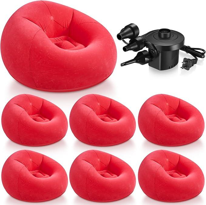 Realspring 6 Pcs Inflatable Bean Bag Chairs for Adults with Electric Air Pump, Blow up Couch Folding Portable Inflatable Couch Lazy Sofa for Outdoor Movie Nights Camping Room (Red)
