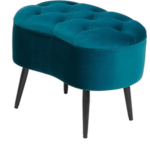 BIRDROCK HOME Tufted Oblong Velvet Ottoman - Mid Century Modern Upholstered Foot Rest with Steel Legs - Soft Padded Foot Stool, Accent or Vanity Chair for Living Room, Bedroom or Dorm (Teal)