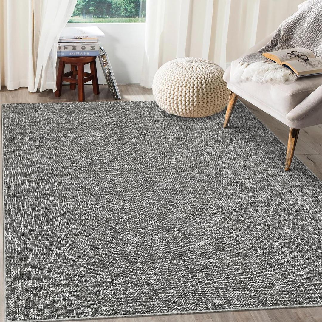 RUGSREAL Living Room Area Rug 9x12 Machine Washable Rug Non-Slip Stain Resistant Modern Abstract Rug Contemporary Accent Throw Floor Carpet for Dining Room Solid Area Rug for Home Office, Grey