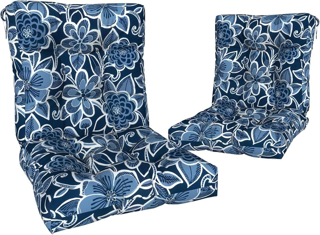 Outdoor Seat Chair Cushions, Tufted Back Patio Furniture Cushions Set of 2, Water Repellent Wicker Replacement for Home Garden Chairs, 42x21x4 Inch, Flower Navy