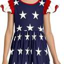 RONGTAI Girls 4th of July Dress Kids American Flag Patriotic Stars Striped Summer A Line Dresses for Kids Independence Day (Blue 2)