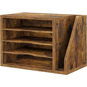 Mail Sorter, File Organizer Desktop, Wood Desk Organizer with 3 Adjustable Shelves, Mail Holder for Office, Home, Letter Sorter File Holders for Envelopes, Supplies Magazines, Rustic Brown (15.83"L x 9.25"W x 11.1"H)