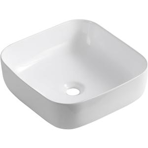 15x15 White Square Vessel Sink - Porcelain Bathroom Sink for Countertop, Above Mount Ceramic Basin, 15 Inch Round/ Rectangular Corner Sink without Overflow (385x385mm) 15.15"x15.15"x5.5"