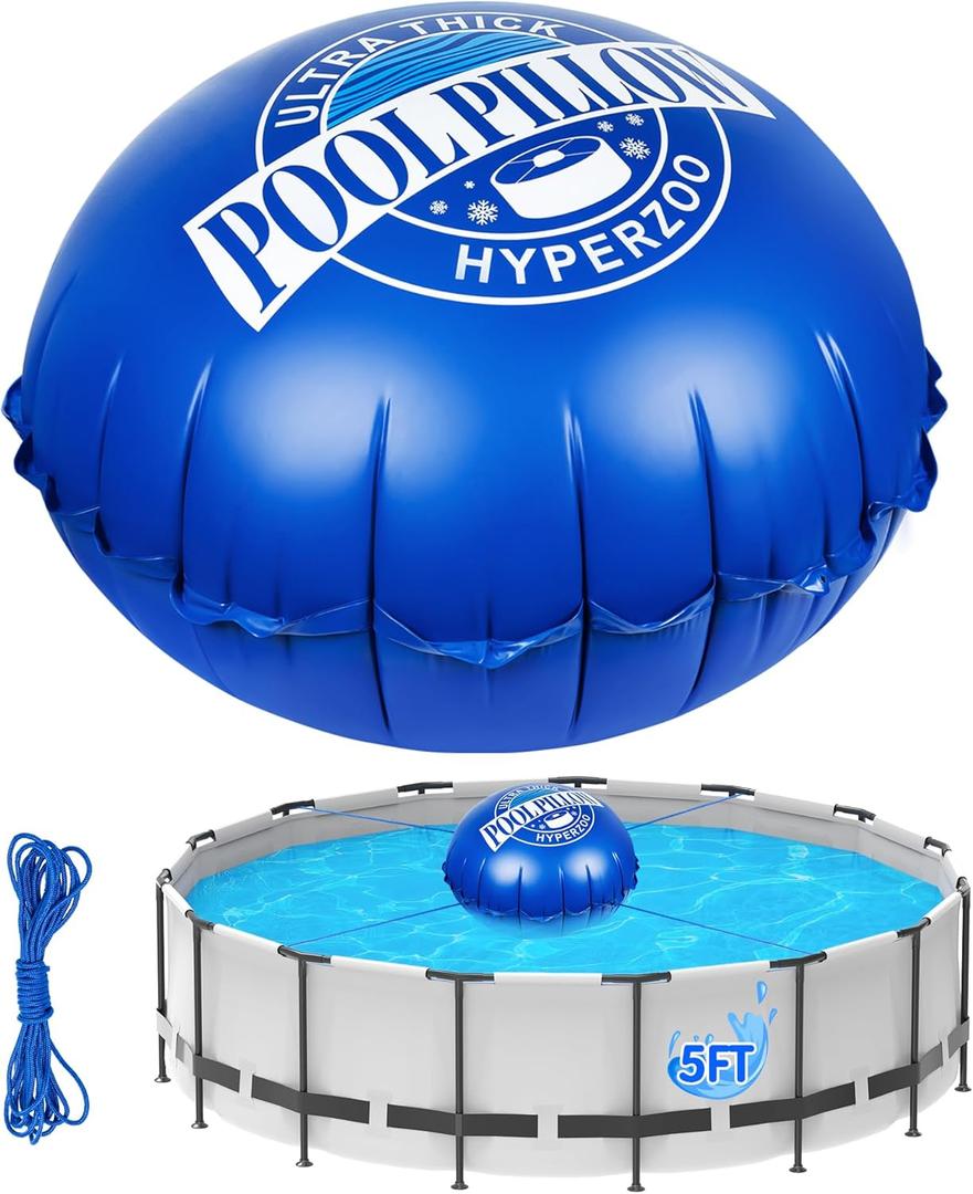 5 x 5 Ft Pool Pillows for Above Ground Pools, Hyperzoo Heavy Duty Pool Closing Kit for Above Ground, Upgraded 0.5mm PVC Cold-Resistant Inflatable Air Pillow for Winterizing, with 49.2ft Rope (Blue)