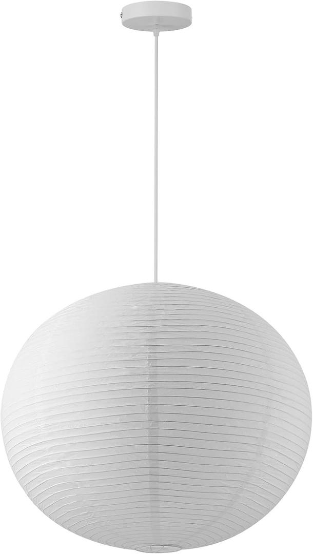 Large Rice Paper Pendant Light Kit, 20in White Globe Paper Lantern Lights, E26 Base, Japanese Hanging Lantern Lamp Japandi Chandelier for Dining Room Bedroom Office Living Room, 19.7in