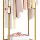Kaitiemoo Heavy Duty Clothing Rack with Wheels,Modern Garment Rack with 3 Metal Shelves, 71.8Inches Display Rack for Hanging Clothes, Hanging Rod for Small Space,Gold