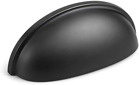 HOMOTEK 5 Pack Drawer Bin Cup Pulls Dresser Pulls for Cabinets Matte Black - 3 Inch Hole Centers Furniture Handles,Kitchen Cabinet Hardware