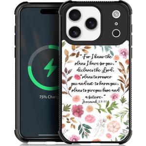 Case for iPhone 17 Pro [Compatible with Magsafe], W Bible Verses Floral Inspirational Soft TPU Bumper Hard PC Back Anti-Fall Shockproof Protective Magnetic Cover