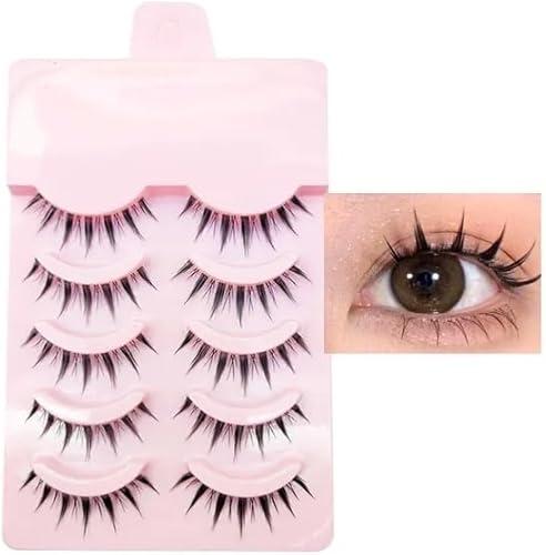 Anime Lashes Korean Japanese Look Like Asian Natural Look False Eyelashes Manga Lashes Mink Wispy Fluffy Spiky 3D Volume Eyelashes Pack Cosplay Fake Eyelashes Individual Cluster 5 Pairs LK02 by dxg