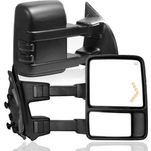 PZ Towing Mirror Left & Right Pair Set For 99-07 F250/F350/F450/F550 Super Duty,01-05 Excursion Power Heated With Arrow Light,Smoke Signal Lamp,Extendable Side Mirrors Driver Passenger