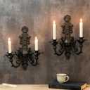Candle Sconce(Set of 2)-Metal Gothic Wall Decorations-Rustic Home Decor-Black Wall Candle Sconces,Ideal for Stick Candles