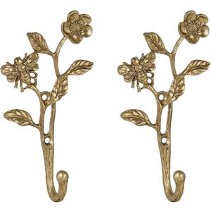 SOFFEE DESIGN 2pcs Metal Dark Gold Coat Hooks with 3D Bee & Flowers Shape, for Entryway, Bathroom, Bedroom Farmhouse Decoration