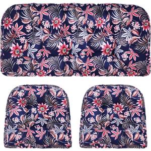 3 Pcs Wicker Chair Outdoor Cushion for Furniture, 1 Loveseat Seat and 2 U-Shape Cushion for Patio Furniture(Tropical Floral)