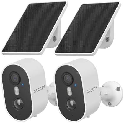 ARCCTV Security Camera Wireless Outdoor, 4MP Recharge Battery Powered WiFi Camera with Solar Panel, Motion Detection, Color Night Vision, 2-Way-Audio, 2.4G/5G Dual Band WiFi (Pack of 2)