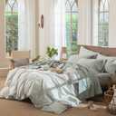 MooMee Bedding Sheet Set 100% Washed Cotton Linen Like Textured Breathable Durable Soft Comfy (Heathered Sage Green, Full)