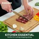 Kikcoin 1711 Bamboo Cutting Boards for Kitchen, Healthy Wooden Cutting Boards for Kitchen, Charcuterie, Vegetables, Cheese, Extra Large Chopping Boards with Deep Juice Groove and Handle, Natural