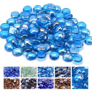 GasSaf Blue Fire Glass Beads for Outdoor Fire Pit, Fireplace, Replaces Existing Gas Logs & Lava Rocks, 3/4 Inch Glass(10 Pound)(Caribbean Blue Luster)