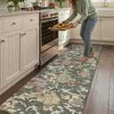 Color&Geometry Floral Kitchen Mat 24"x87", Anti Fatigue Kitchen Mats for Floor, Kitchen Rugs Non Slip, Waterproof & Oil Proof Padded Runner for Standing Desk Office, Sink - Floral Beige, 87"l X 24"w X 0.4"th
