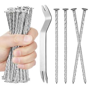 100 Pack 6 Inch Turf Nails for Artificial Grass Galvanized Metal Landscape Stakes Spiral Spikes for Weed Barrier, Garden Lawn Paver Edging, Securing Fences