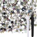 ASTARON 50g Mix Flatback Rhinestones Half Pearls for Crafts Mixed Size 3mm-10mm Flat Back Rhinestones for Crafts Flatback Pearls for DIY Tumblers Mugs Nail Art Shoes Clothes (Black White Series)