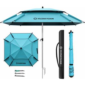 Patio Umbrella with Exclusive Black Coating, 7.2ft/7.8ft Heavy-Duty Double-Layer Nylon Canopy, Adjustable Tilt Sun Shade Outdoor Table Umbrella, UV Protection & Carry Bag for Beach, Fishing, Backyard