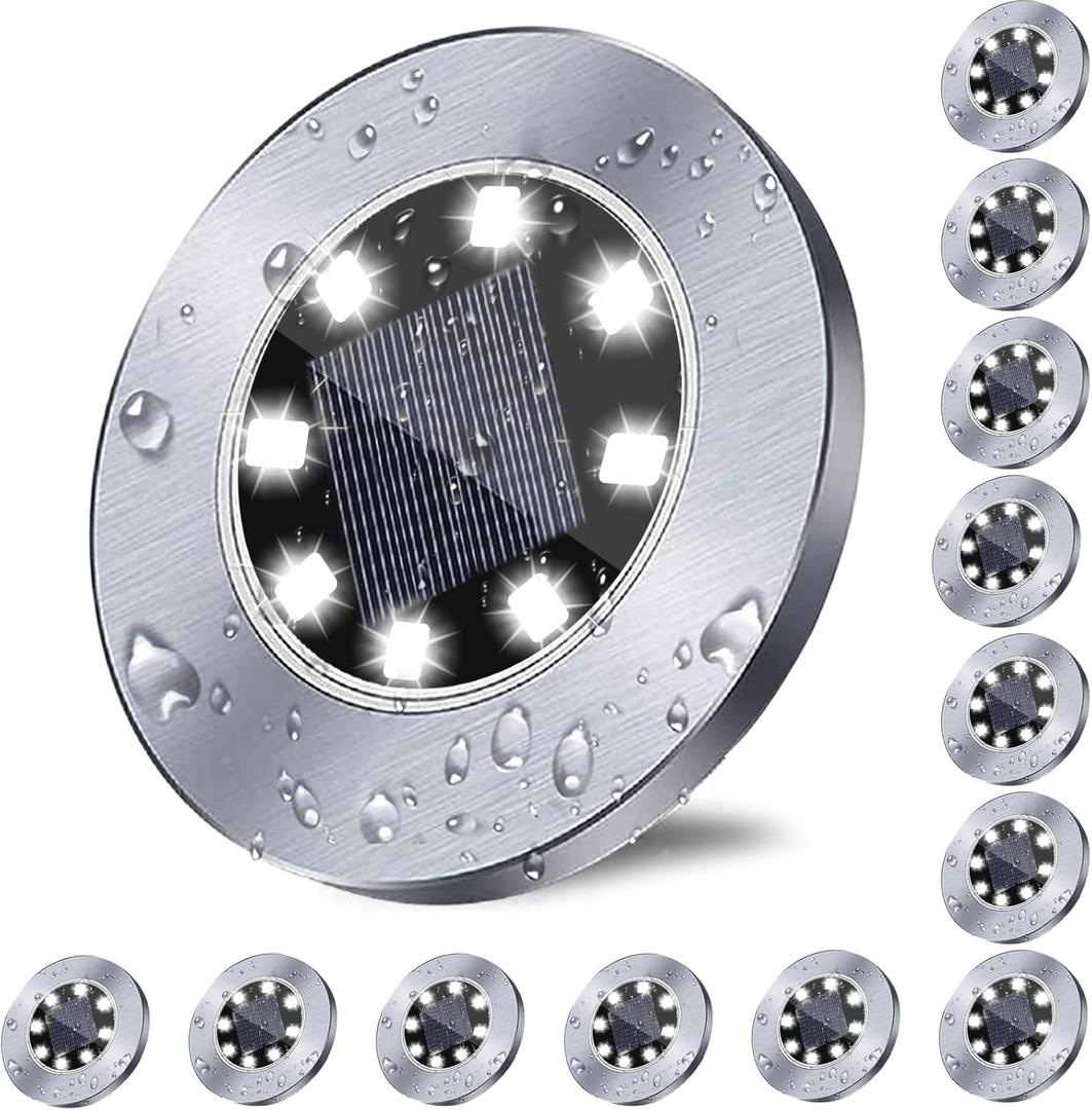 Solar Ground Lights, Waterproof Solar Garden Light, Upgraded Outdoor Garden Waterproof Bright in-Ground Light, Landscape Lights for Pathway,Yard,Deck,Lawn,Patio,Walkway (12 Pack White Light)