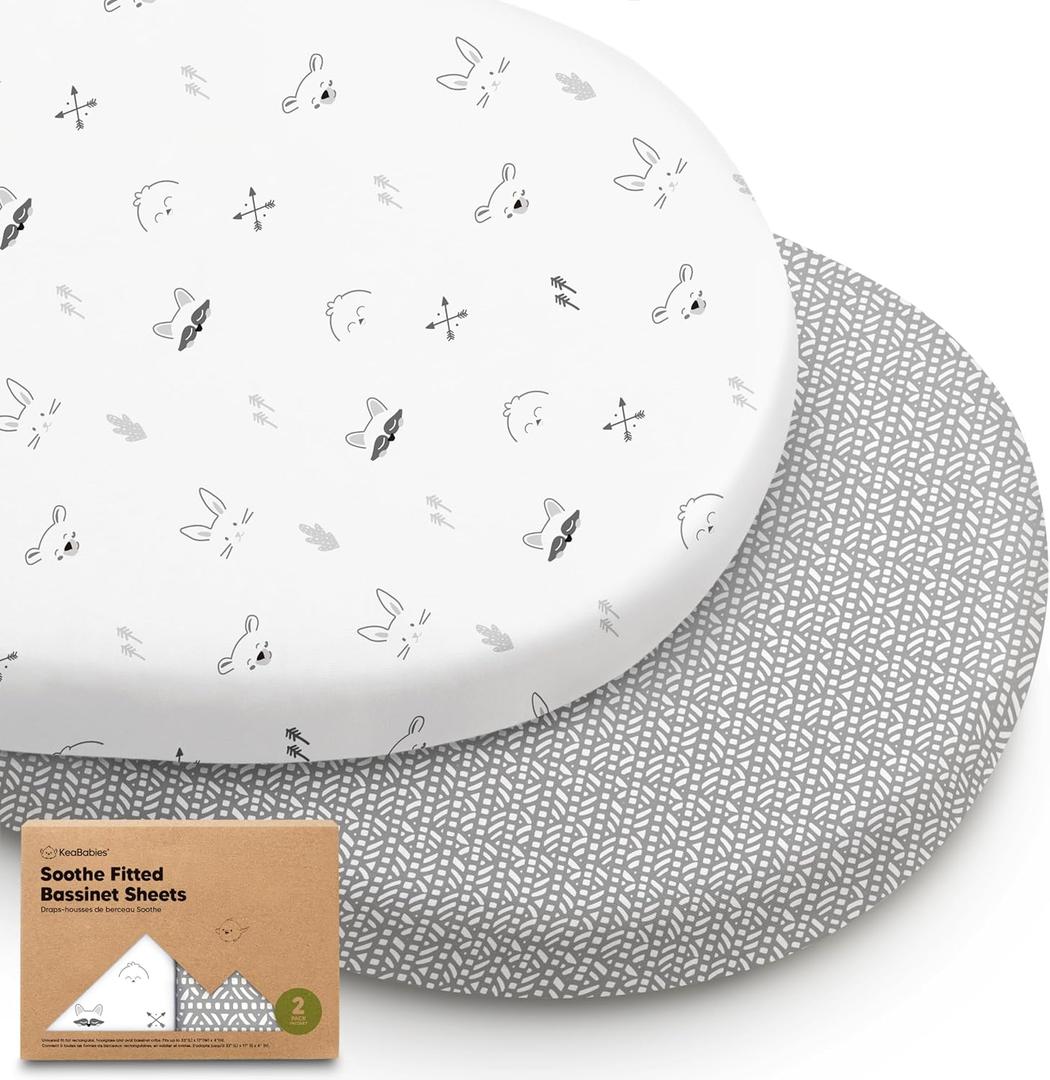 2-Pack Organic Bassinet Sheets for Girls, Boys - 100% Cotton Bassinet Mattress Sheets Compatible with Halo Bassinest Swivel Sleeper, Graco, Baby Delight, Chicco, Unisex Fitted Bassinet Sheets (Nordic)