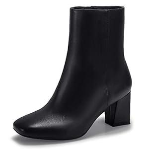 IDIFU Women's Aliza Fashion Square Toe Short Boots Side Zipper Low Block Heel Ankle Booties(Black Pu, 5.5 M US)