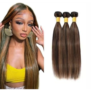 Light Brown Bundles Human Hair Highlight Straight Human Hair Bundle 20 22 24 Inch Double Weft P1B30 Ombre Bundles 150G Brazilian Virgin Remy Hair Extensions Deals