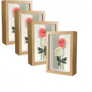4 Pack 4x6 Shadow Box FrameHD Glass Wooden Burlywood Hollow Photo Frame,Burlywood Frames for Flower Pressing, Seashell Display Box ,Pet Memorial Shadow Box ( 4pcs 4X6)