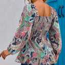 Womens Square Neck Floral Long Sleeve Tops Casual Loose Puff Sleeve Boho Work Blouse T Shirts (Medium, C1002)