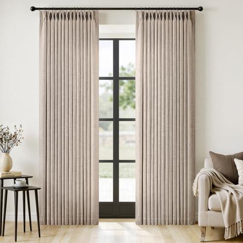 MIULEE Pinch Pleated Linen Curtains 96 Inches Long 2 Panels for Living Room Bedroom, Linen Texture Memory Trained Drapes Pinch Pleat Back Tab Rustic Farmhouse Window Curtains with Hooks&Rings, Taupe