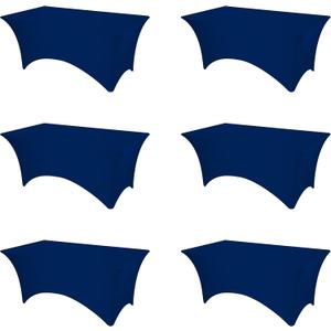 BRILLMAX 6 Pack Navy Blue Spandex Table Covers for 6 Ft Rectangle Tables - 180 GSM Thick Stretch Tablecloth Fitted, Reinforced Foot Pockets, Wrinkle Free Cloth for Wedding Banquet Party Trade Show