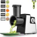 Electric Cheese Grater, 5 in 1 Salad Maker with Stainless Steel Blades, 250W Electric Food Slicer & Shredder, Electric Salad Machine for Cheeses, Fruits, Potatoes, Carrots (Sliver)