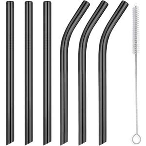 Vinaco Smoothie Straws Reusable & Milkshake Straws 0.5" Diam Wide Mouth Straw, Set of 6 Stainless Steel Straws 10.5" & 8.5" with 1 Long Straw Cleaner BrushBlack Metal Straws for Jumbo Thick Drinks (3 Straight & 3 Bent)