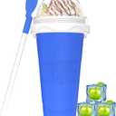 Slushy Maker Cups, DIY Magic Slushy Maker Squeeze Cups, Portable Smoothie Squeeze Cup for Juices, Milk and Ice Cream Make, Double Layers Silicone Slushie Cup with Straw for Friends,Family Gifts(Blue)