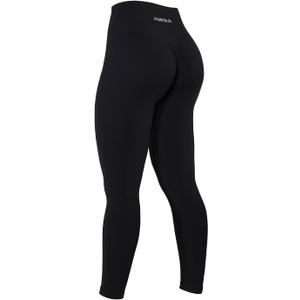 AUROLA Power Workout Leggings for Women Tummy Control Squat Proof Ribbed Thick Seamless Scrunch Active Pants (Large, Black)