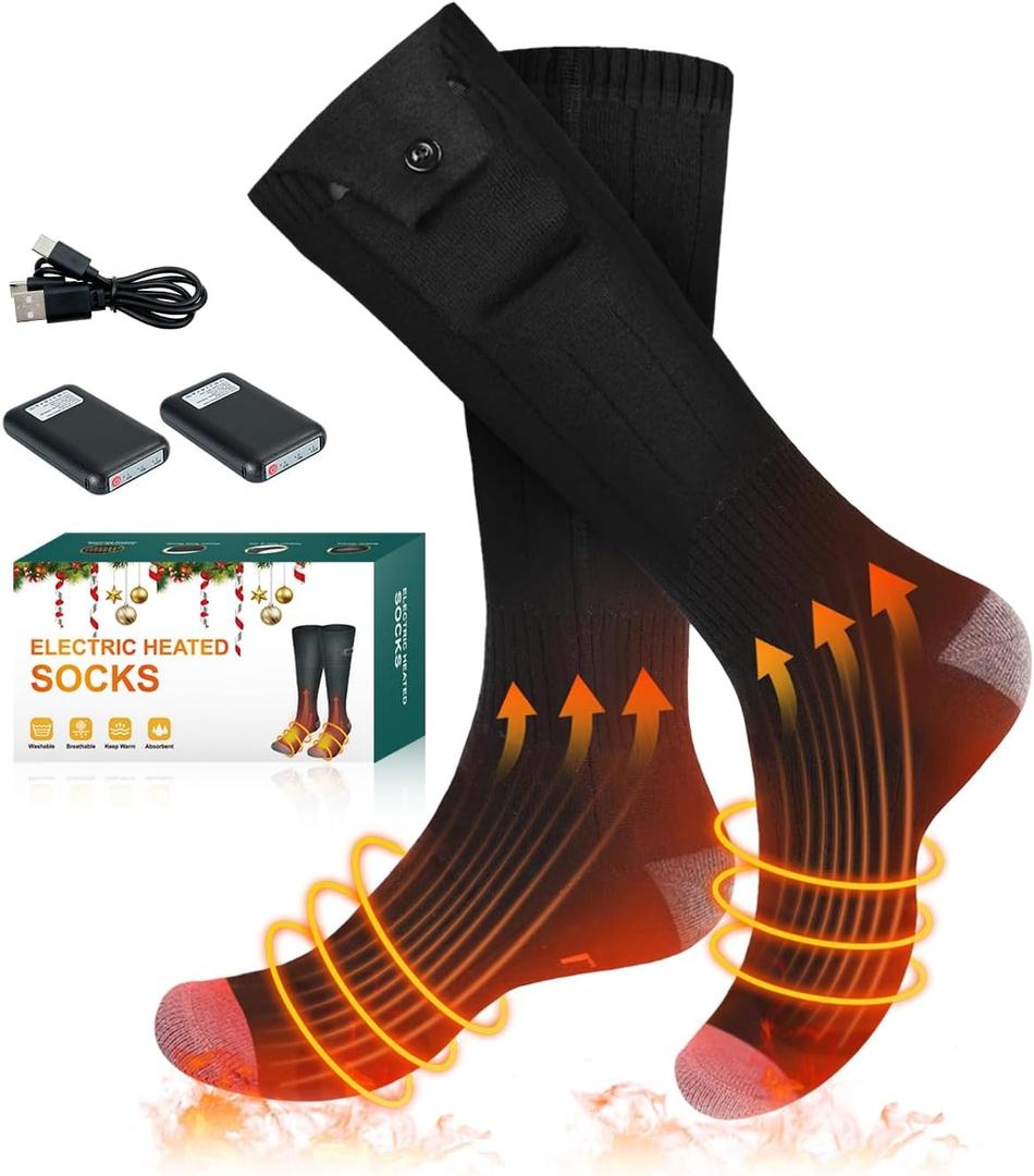 Heated Socks, 5000mAh Rechargeable Electric Socks for Men Women, 3 Heating Settings Washable Heated Sock for Fishing Skiing Hunting Hiking Skating, Christmas Stocking Stuffers Gifts