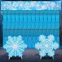 Youyole 5 Pcs Winter Snow Birthday Party Supply Include Blue Tinsel Foil Fringe Curtain Snowflake Cardboard Cutout Blue White Snowflake Banner Photo Backdrop for Winter Christmas Wonderland Decoration