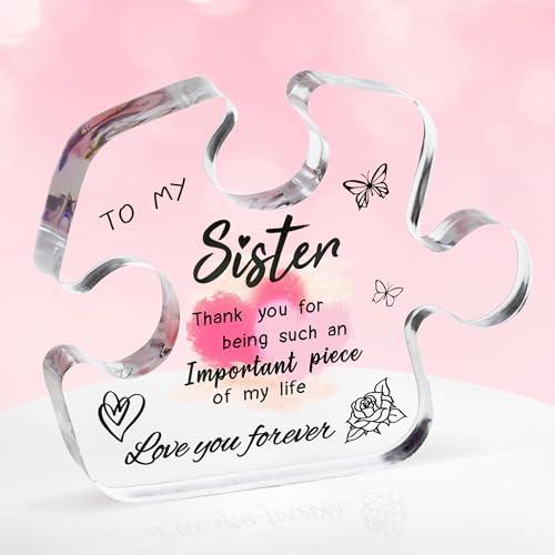 Sister Gift – Elegant Acrylic Puzzle Plaque (4.9×4 Inch) Perfect Present for Birthday, Graduation, Christmas from Brother, Sibling – Best Sister Ever Gift, Lovely Paperweight, Desk Decoration