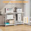 3-Tier Large Printer Stand with Storage, Rolling Printer Cart with Lockable Wheels for Home, Office (White)