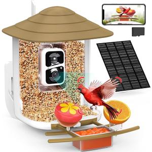birdsnap® TUC Smart Bird Feeder with Camera 2K HD, Solar Panel 32GB Card 4-in-1 Perch, 160°View Auto Detect & Notify AI Identify Video Bird Camera Wireless Outdoors Ideal Gift for Birds Lover