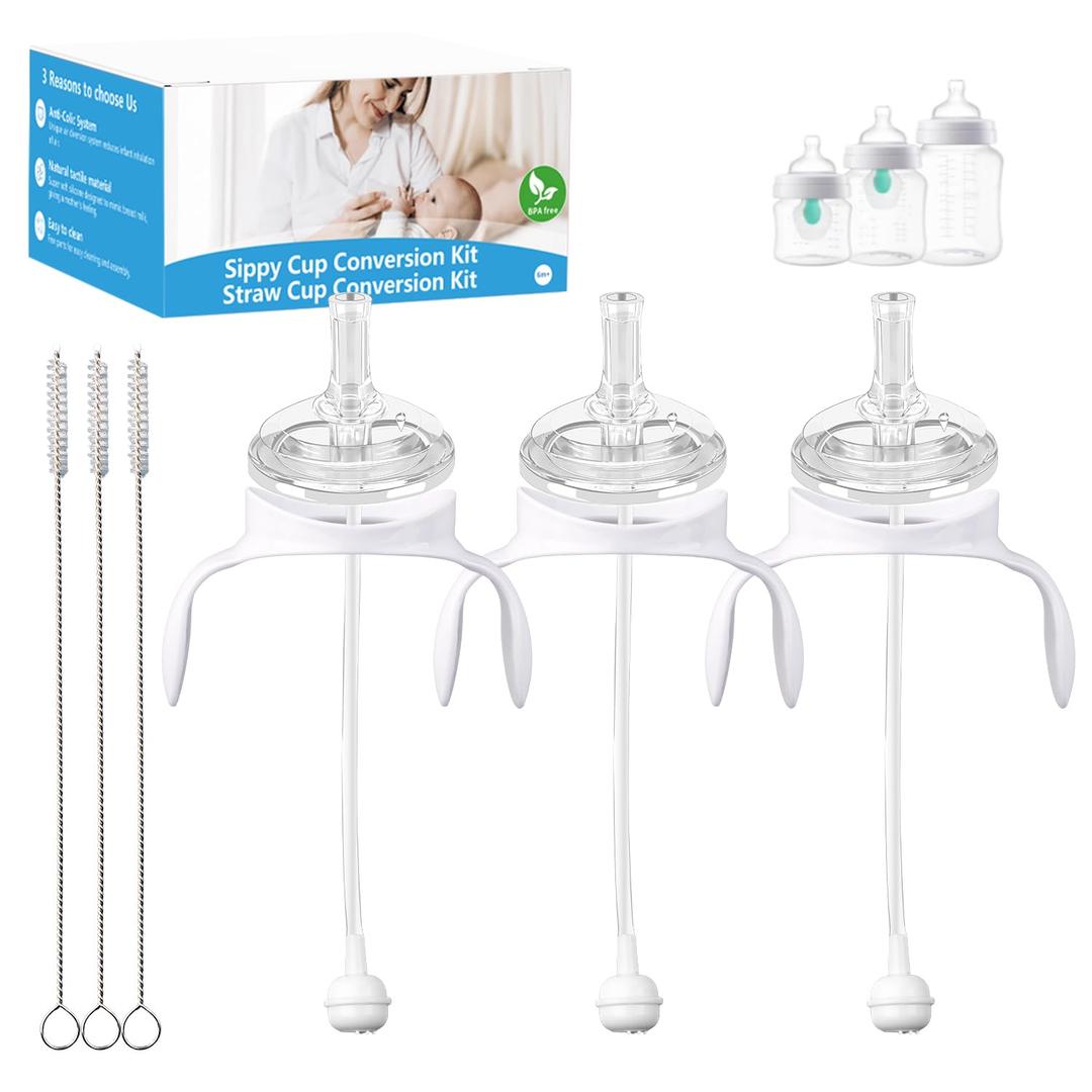 Straw Cup Conversion Kit for Philips Avent Anti-Colic Baby Bottles,Toddler Transition Kit with 3 Soft Straw Nipple,3Pack Bottle Handles,3 Pack Weighted Straw,3 Pack Cleaning Brush (Model 2)