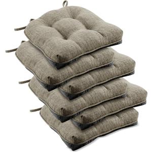 downluxe Indoor Chair Cushions for Dining Chairs, Tufted Overstuffed Textured Foam Kitchen Chair Pads with Ties and Non-Slip Backing, 15.5" x 15.5" x 4", Khaki, 6 Pack