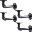 Industrial Pipe Shelf Brackets for 8 10 12 14 inches Board, Iron L Pipe Floating Shelves, Heavy Duty Metal Shelving Brackets -4 Pack Black