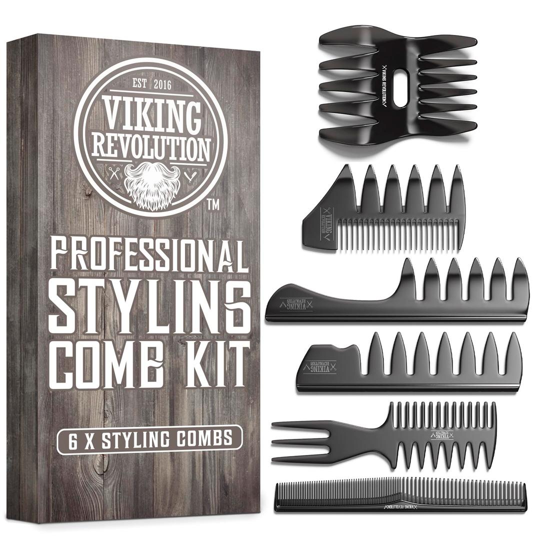 Viking Revolution Professional Styling Hair Combs for Men (6 Pieces) - Mens Comb for Hair Styling, Texturizing, Grooming and Detangling - Anti-Static, Durable and Easy to Clean (1 Pack)